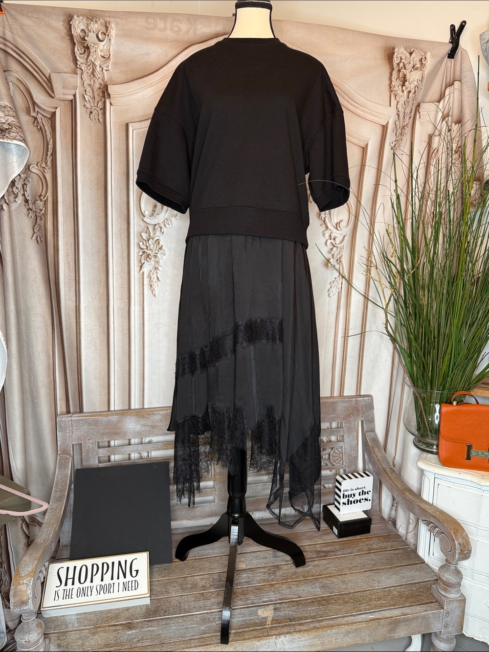 GOEN.JElegant Black Two-Piece Dress Set with Layered Skirt